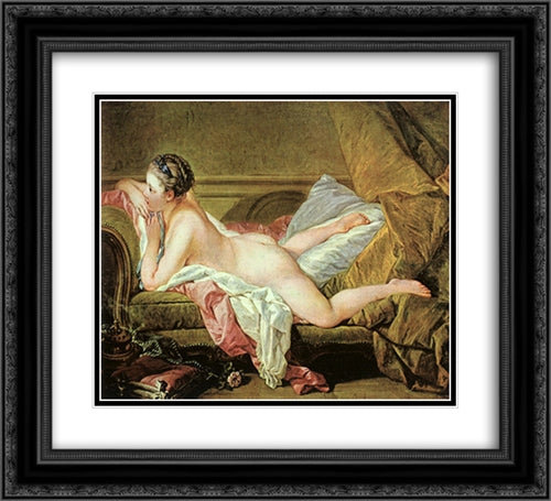 Nude on a Sofa 22x20 Black Ornate Wood Framed Art Print Poster with Double Matting by Boucher, Francois