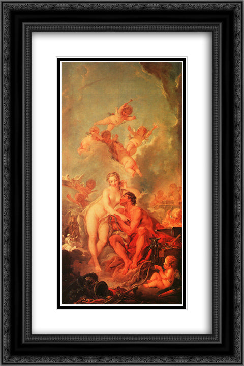 The Visit of Venus to Vulcan 16x24 Black Ornate Wood Framed Art Print Poster with Double Matting by Boucher, Francois