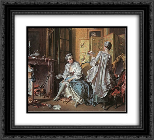 La Toilette 22x20 Black Ornate Wood Framed Art Print Poster with Double Matting by Boucher, Francois