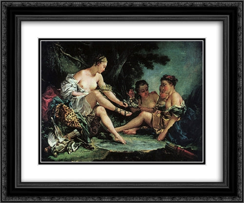 Diana's Return from the Hunt 24x20 Black Ornate Wood Framed Art Print Poster with Double Matting by Boucher, Francois