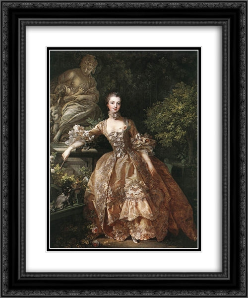 Portrait of Marquise de Pompadour 20x24 Black Ornate Wood Framed Art Print Poster with Double Matting by Boucher, Francois