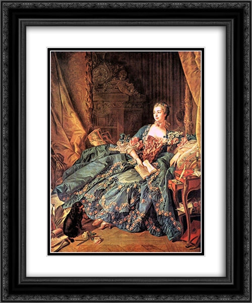 The Marquise de Pompadour 20x24 Black Ornate Wood Framed Art Print Poster with Double Matting by Boucher, Francois