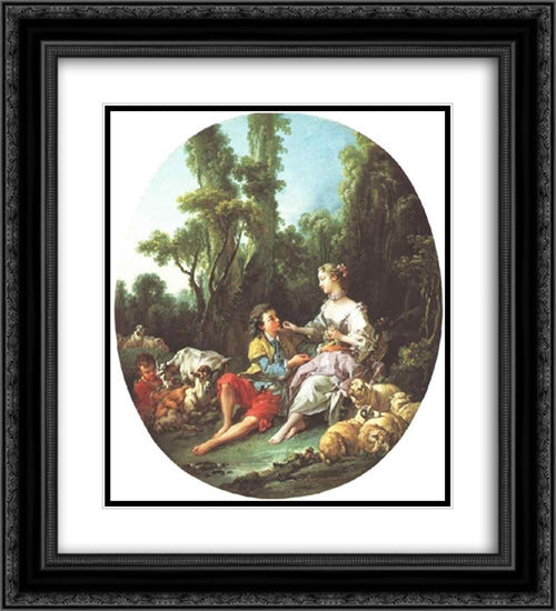 Are They Thinking About the Grape? 20x22 Black Ornate Wood Framed Art Print Poster with Double Matting by Boucher, Francois