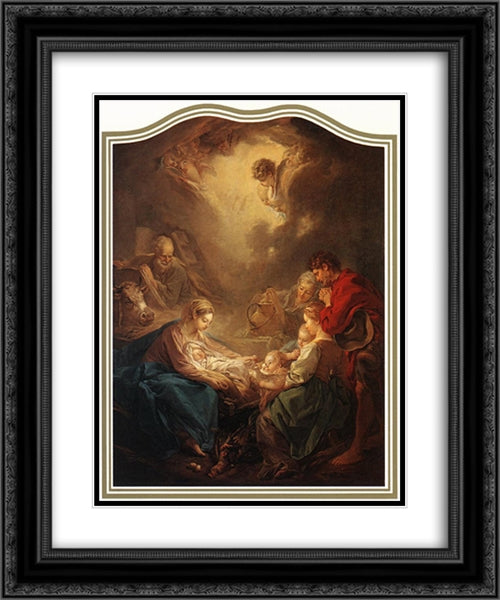 Adoration of the Shepherds 20x24 Black Ornate Wood Framed Art Print Poster with Double Matting by Boucher, Francois