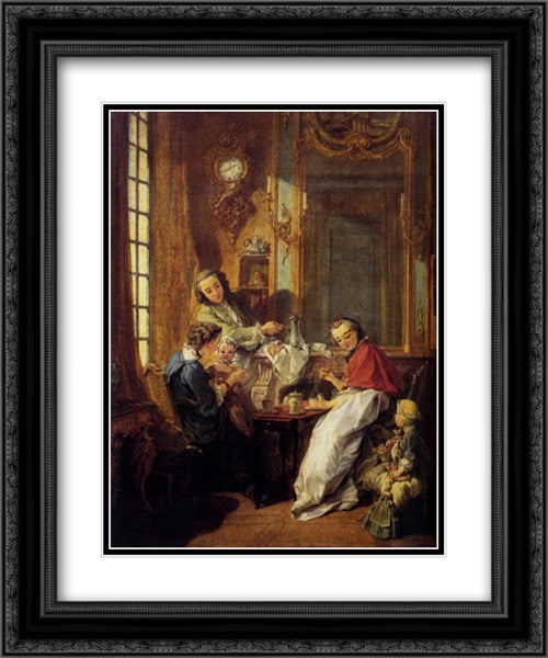 Morning Coffee 20x24 Black Ornate Wood Framed Art Print Poster with Double Matting by Boucher, Francois