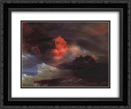 Crash 24x20 Black Ornate Wood Framed Art Print Poster with Double Matting by Aivazovsky, Ivan