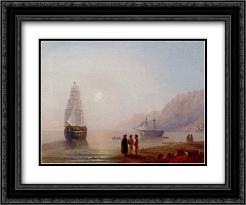 A Conversation On The Shore, Dusk 24x20 Black Ornate Wood Framed Art Print Poster with Double Matting by Aivazovsky, Ivan