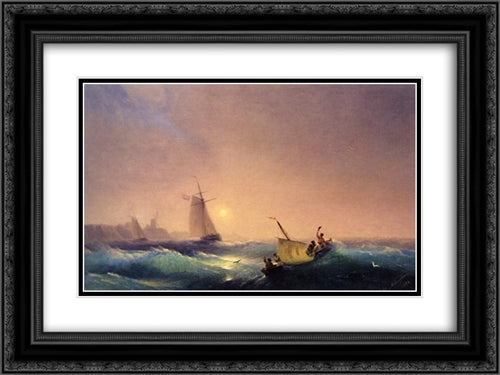 Shipping off The Dutch Coast 24x18 Black Ornate Wood Framed Art Print Poster with Double Matting by Aivazovsky, Ivan