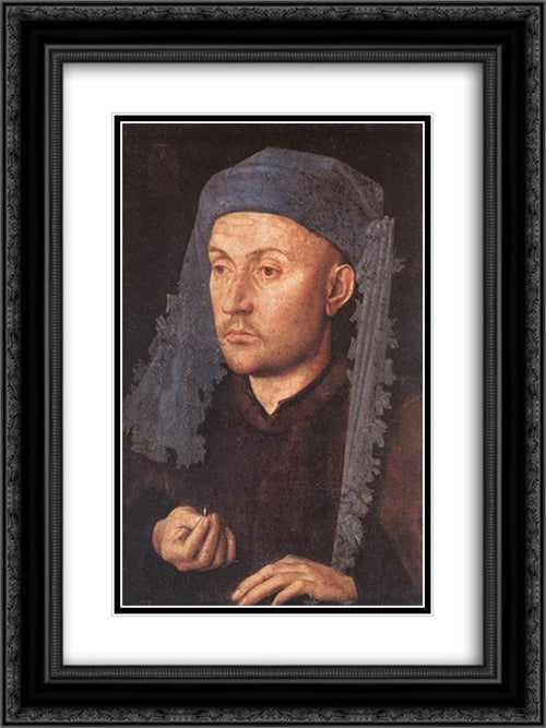 Portrait of a Goldsmith (Man with Ring) 18x24 Black Ornate Wood Framed Art Print Poster with Double Matting by van Eyck, Jan