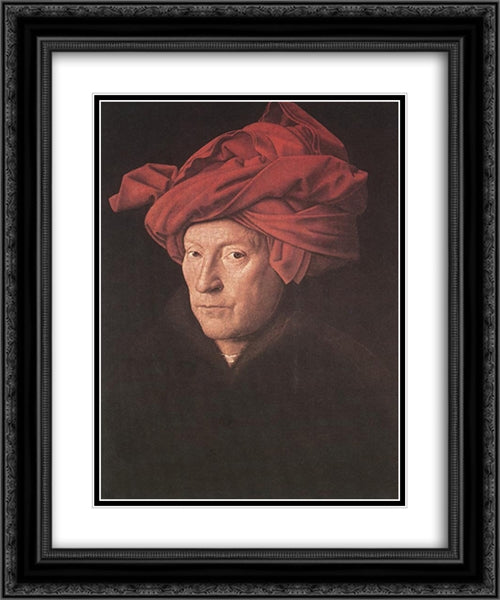 Man in a Turban 20x24 Black Ornate Wood Framed Art Print Poster with Double Matting by van Eyck, Jan