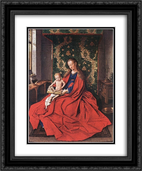 Madonna with the Child Reading 20x24 Black Ornate Wood Framed Art Print Poster with Double Matting by van Eyck, Jan