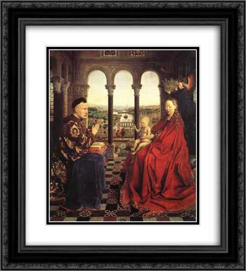 The Virgin of Chancellor Rolin 20x22 Black Ornate Wood Framed Art Print Poster with Double Matting by van Eyck, Jan