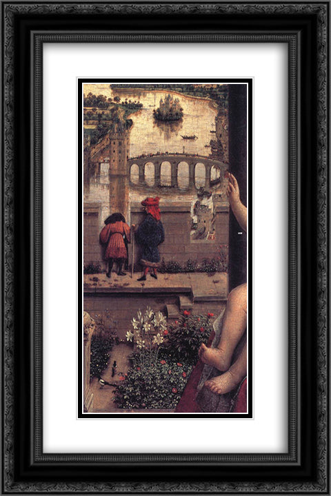 The Virgin of Chancellor Rolin [detail: 1] 16x24 Black Ornate Wood Framed Art Print Poster with Double Matting by van Eyck, Jan