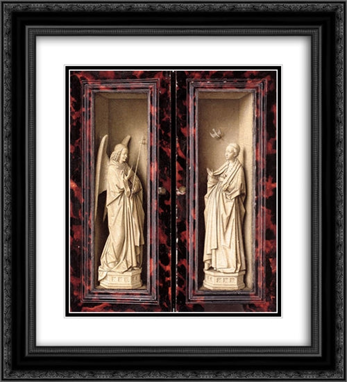 Small Triptych [detail: outer panels] 20x22 Black Ornate Wood Framed Art Print Poster with Double Matting by van Eyck, Jan