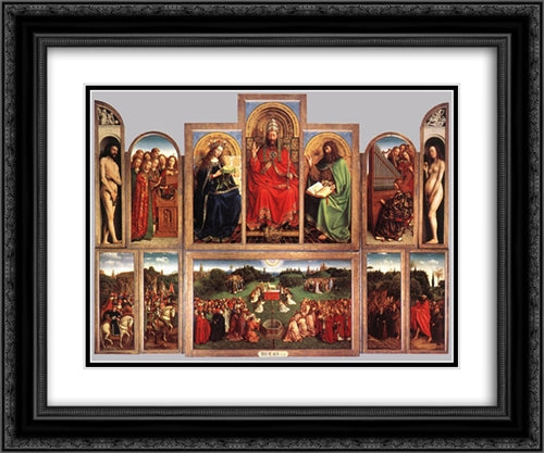 The Ghent Altarpiece (wings open) 24x20 Black Ornate Wood Framed Art Print Poster with Double Matting by van Eyck, Jan