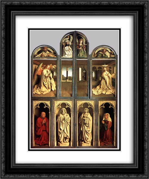 The Ghent Altarpiece (wings closed) 20x24 Black Ornate Wood Framed Art Print Poster with Double Matting by van Eyck, Jan