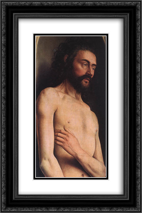 The Ghent Altarpiece: Adam [detail: 2] 16x24 Black Ornate Wood Framed Art Print Poster with Double Matting by van Eyck, Jan