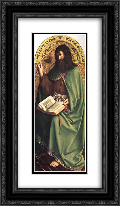 The Ghent Altarpiece: St John the Baptist 14x24 Black Ornate Wood Framed Art Print Poster with Double Matting by van Eyck, Jan