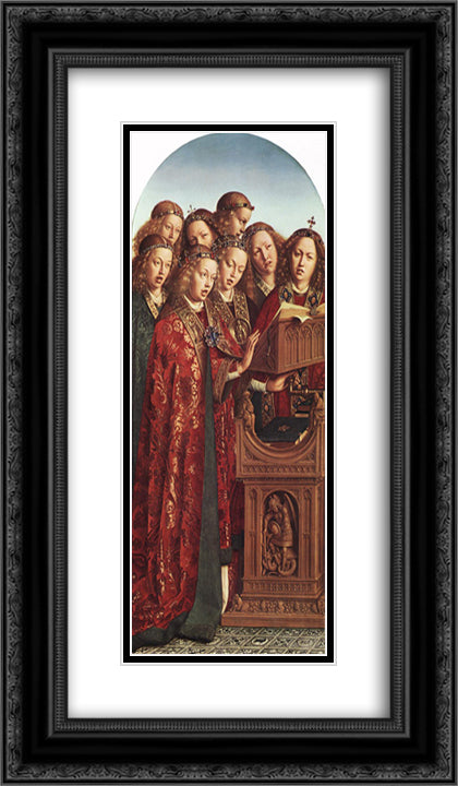 The Ghent Altarpiece: Singing Angels 14x24 Black Ornate Wood Framed Art Print Poster with Double Matting by van Eyck, Jan