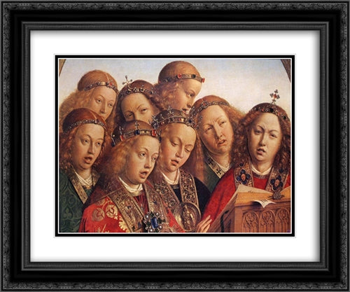 The Ghent Altarpiece: Singing Angels [detail] 24x20 Black Ornate Wood Framed Art Print Poster with Double Matting by van Eyck, Jan