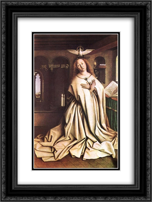 The Ghent Altarpiece: Mary of the Annuncia 18x24 Black Ornate Wood Framed Art Print Poster with Double Matting by van Eyck, Jan