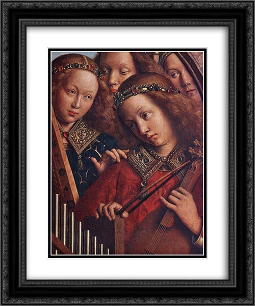 The Ghent Altarpiece: Angels Playing Music [detail: 2] 20x24 Black Ornate Wood Framed Art Print Poster with Double Matting by van Eyck, Jan