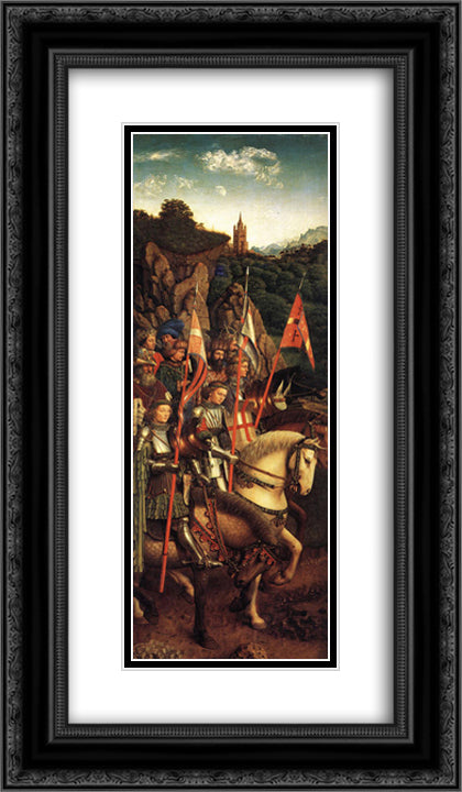 The Ghent Altarpiece: The Soldiers of Christ 14x24 Black Ornate Wood Framed Art Print Poster with Double Matting by van Eyck, Jan