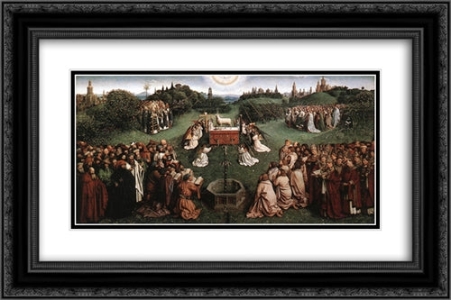 The Ghent Altarpiece: Adoration of the Lamb 24x16 Black Ornate Wood Framed Art Print Poster with Double Matting by van Eyck, Jan