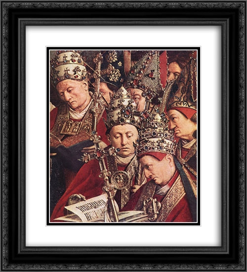 The Ghent Altarpiece: Adoration of the Lamb [detail: bottom right] 20x22 Black Ornate Wood Framed Art Print Poster with Double Matting by van Eyck, Jan