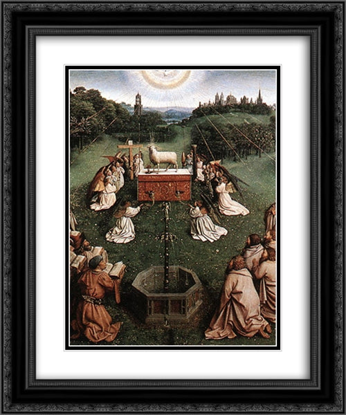 The Ghent Altarpiece: Adoration of the Lamb [detail: centre] 20x24 Black Ornate Wood Framed Art Print Poster with Double Matting by van Eyck, Jan