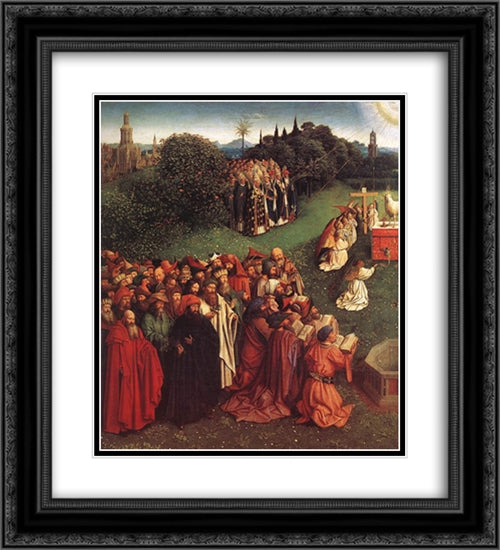 The Ghent Altarpiece: Adoration of the Lamb [detail: left] 20x22 Black Ornate Wood Framed Art Print Poster with Double Matting by van Eyck, Jan