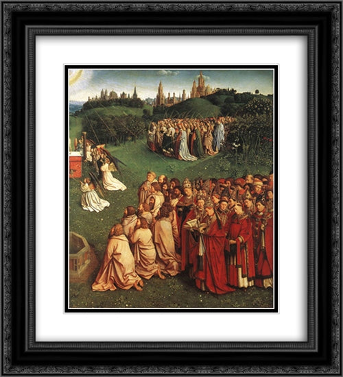 The Ghent Altarpiece: Adoration of the Lamb [detail: right] 20x22 Black Ornate Wood Framed Art Print Poster with Double Matting by van Eyck, Jan