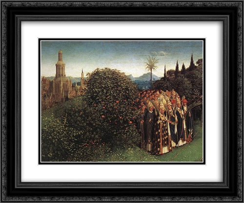 The Ghent Altarpiece: Adoration of the Lamb [detail: top left 2] 24x20 Black Ornate Wood Framed Art Print Poster with Double Matting by van Eyck, Jan