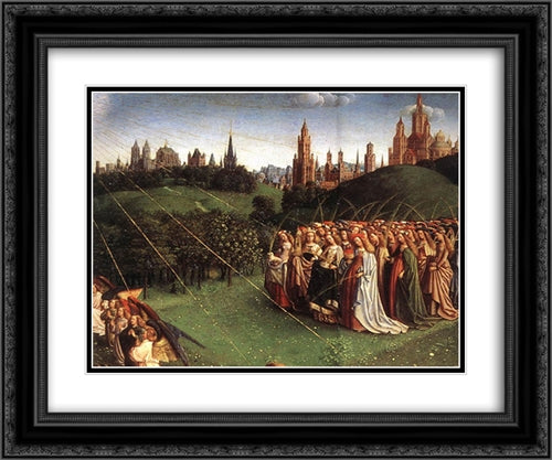 The Ghent Altarpiece: Adoration of the Lamb [detail: top right 1] 24x20 Black Ornate Wood Framed Art Print Poster with Double Matting by van Eyck, Jan