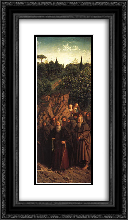 The Ghent Altarpiece: The Holy Hermits 14x24 Black Ornate Wood Framed Art Print Poster with Double Matting by van Eyck, Jan