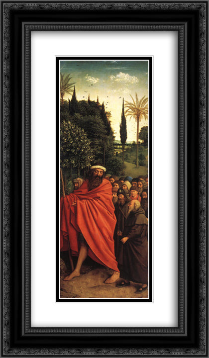 The Ghent Altarpiece: The Holy Pilgrims 14x24 Black Ornate Wood Framed Art Print Poster with Double Matting by van Eyck, Jan