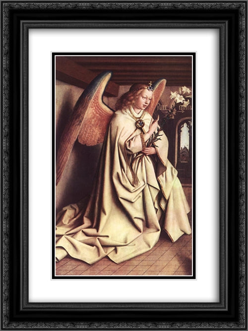 The Ghent Altarpiece: Angel of the Annunciation 18x24 Black Ornate Wood Framed Art Print Poster with Double Matting by van Eyck, Jan