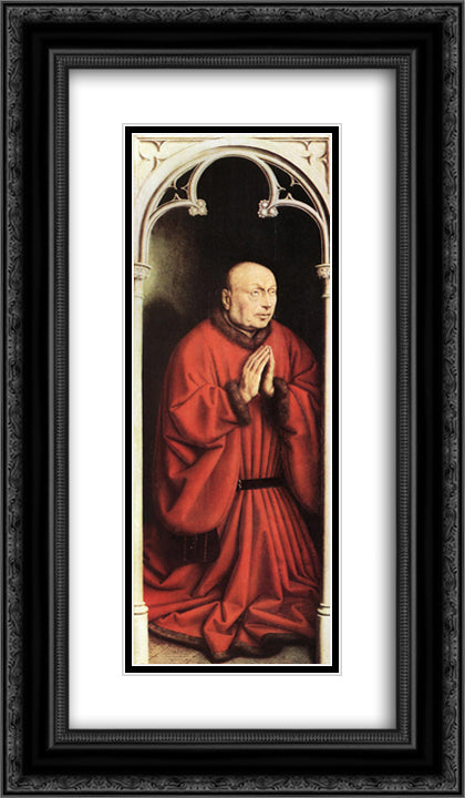 The Ghent Altarpiece: The Donor 14x24 Black Ornate Wood Framed Art Print Poster with Double Matting by van Eyck, Jan