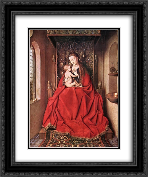 Suckling Madonna Enthroned 20x24 Black Ornate Wood Framed Art Print Poster with Double Matting by van Eyck, Jan