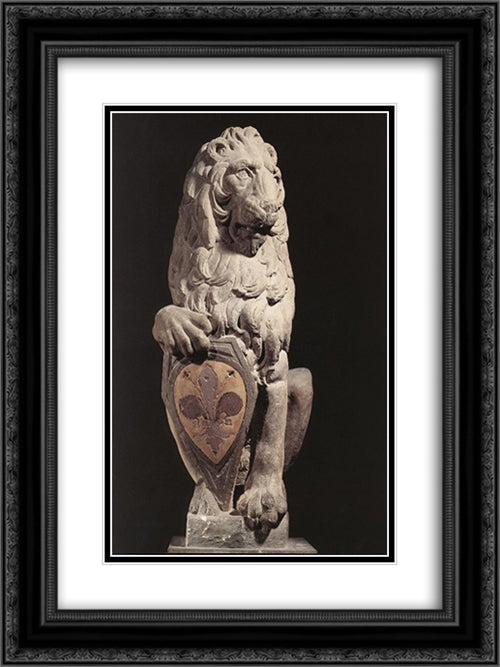 Marzocco 18x24 Black Ornate Wood Framed Art Print Poster with Double Matting by Donatello
