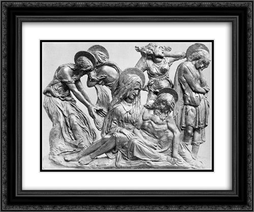 Lamentation over the dead Christ 24x20 Black Ornate Wood Framed Art Print Poster with Double Matting by Donatello