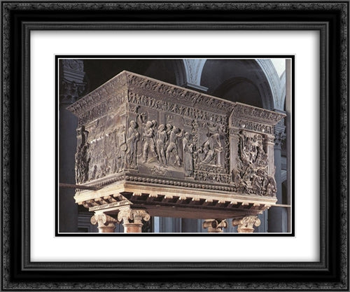 Pulpit on the left 24x20 Black Ornate Wood Framed Art Print Poster with Double Matting by Donatello