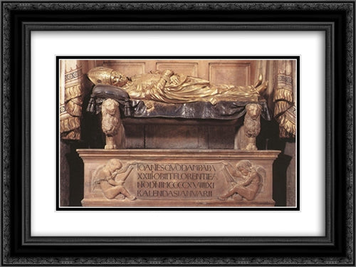 Funeral Monument to John XXIII (detail) 24x18 Black Ornate Wood Framed Art Print Poster with Double Matting by Donatello