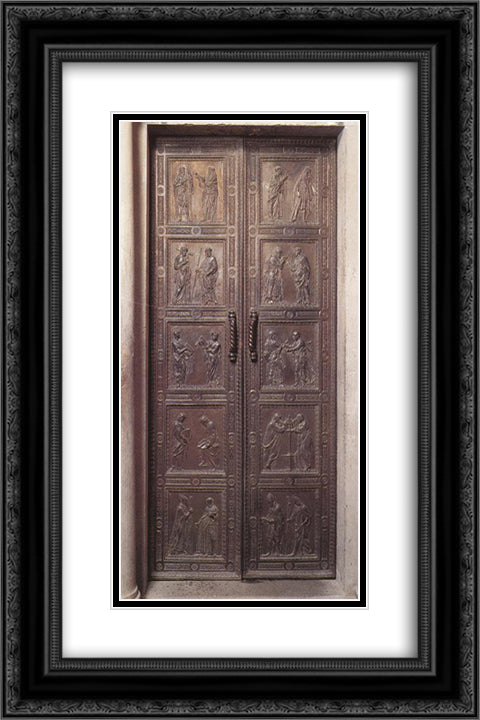 Door with the representation of Apostles 16x24 Black Ornate Wood Framed Art Print Poster with Double Matting by Donatello