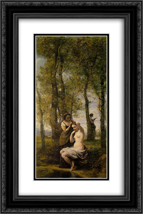 Le Toilette 16x24 Black Ornate Wood Framed Art Print Poster with Double Matting by Corot, Jean Baptiste Camille