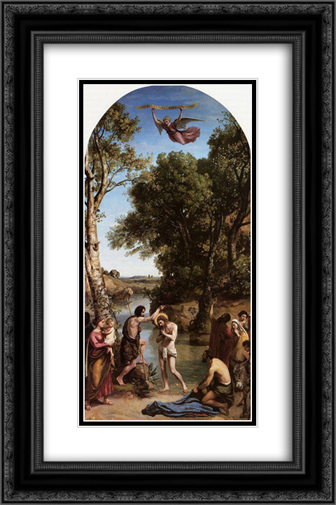 The Baptism of Christ 16x24 Black Ornate Wood Framed Art Print Poster with Double Matting by Corot, Jean Baptiste Camille