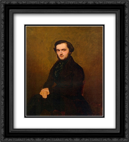 Portrait of a Gentleman 20x22 Black Ornate Wood Framed Art Print Poster with Double Matting by Corot, Jean Baptiste Camille