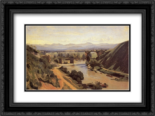 The Augustan Bridge at Narni 24x18 Black Ornate Wood Framed Art Print Poster with Double Matting by Corot, Jean Baptiste Camille