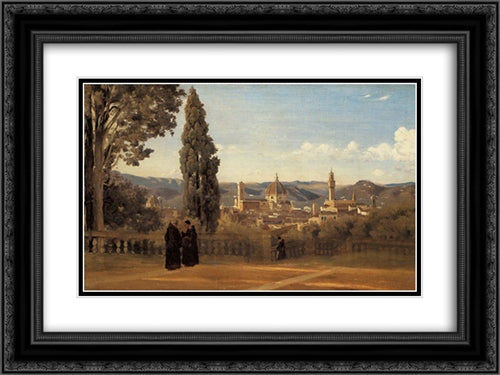 Florence ' The Boboli Gardens 24x18 Black Ornate Wood Framed Art Print Poster with Double Matting by Corot, Jean Baptiste Camille