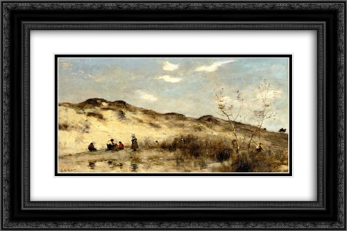 A Dune at Dunkirk 24x16 Black Ornate Wood Framed Art Print Poster with Double Matting by Corot, Jean Baptiste Camille